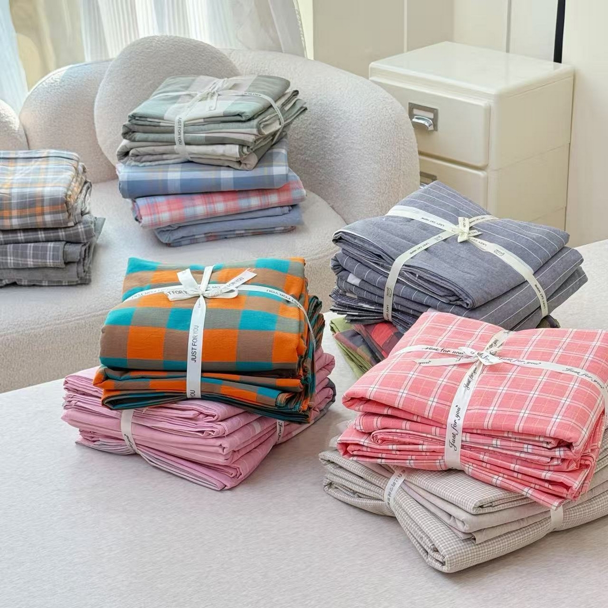 佑佳家纺 2026新款全棉色织床笠款四件套 组合图仅供展示-不可下单