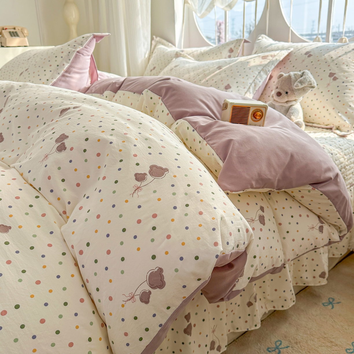 91家纺网 家纺一手货源 找家纺 花满路 2026新款床盖四件套 气球小熊