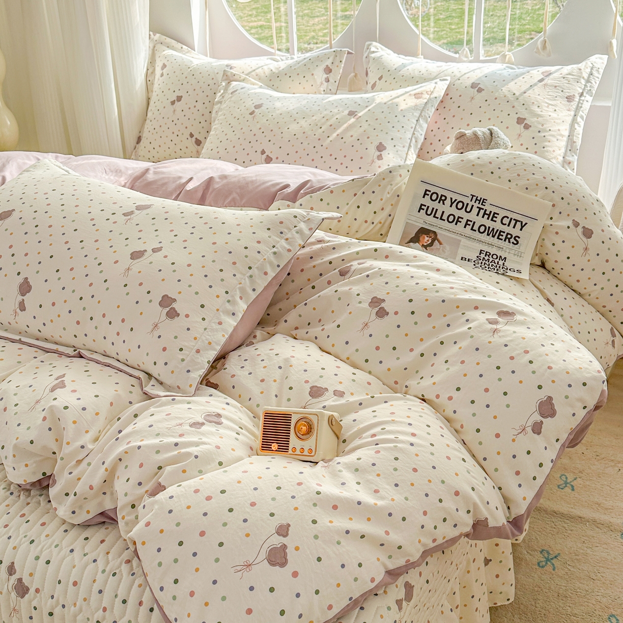 91家纺网 家纺一手货源 找家纺 花满路 2026新款床盖四件套 气球小熊