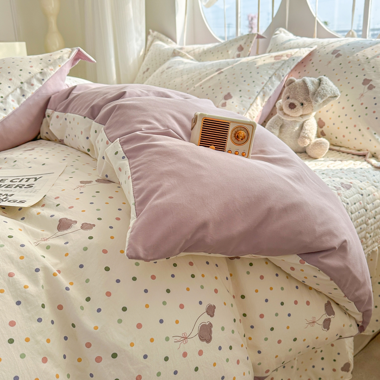 91家纺网 家纺一手货源 找家纺 花满路 2026新款床盖四件套 气球小熊