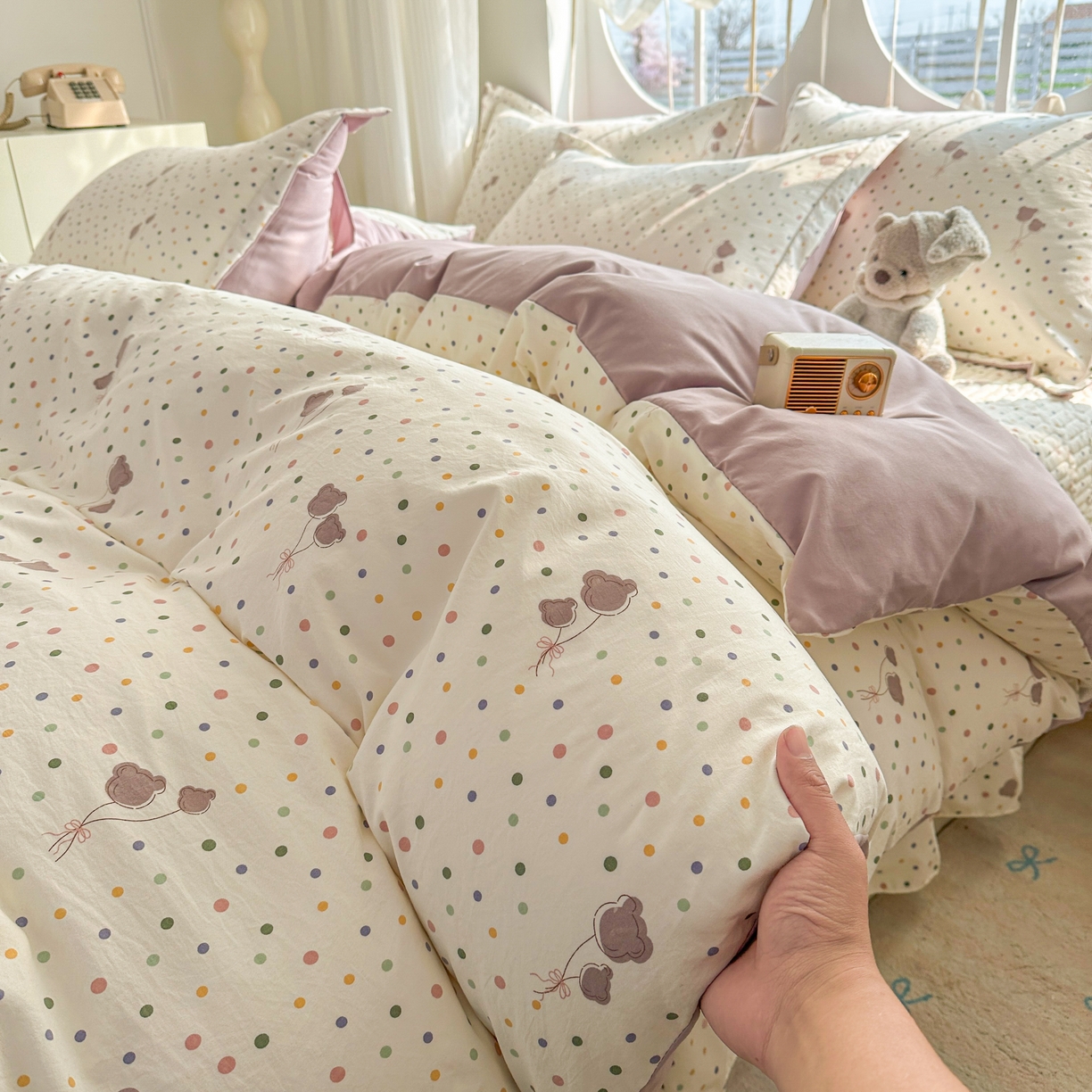 91家纺网 家纺一手货源 找家纺 花满路 2026新款床盖四件套 气球小熊