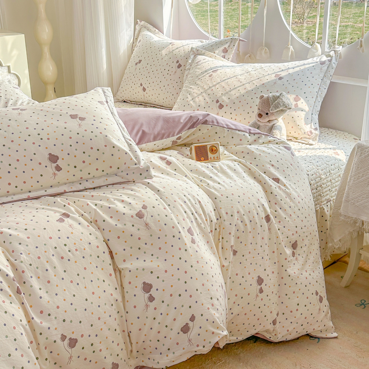 91家纺网 家纺一手货源 找家纺 花满路 2026新款床盖四件套 气球小熊