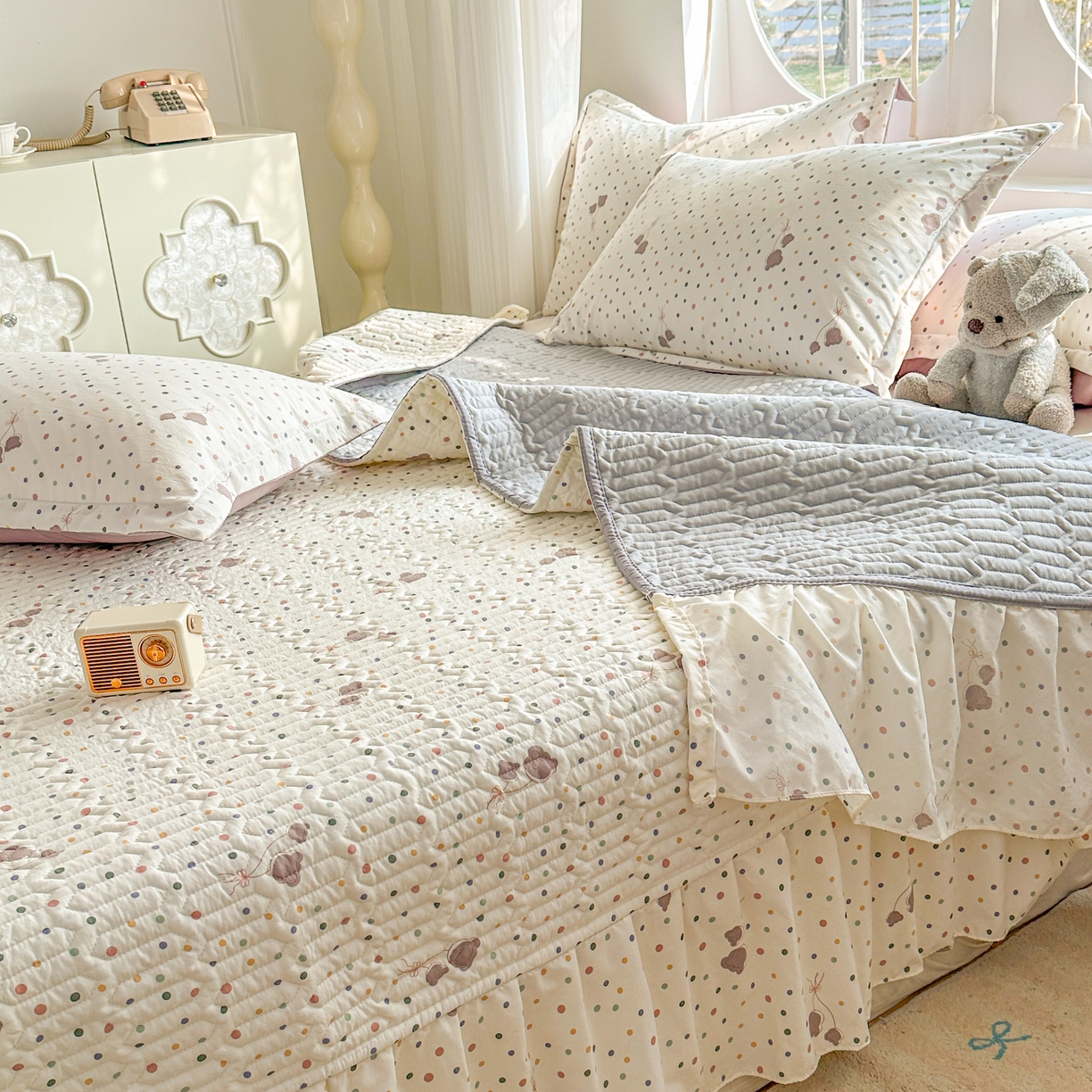 91家纺网 家纺一手货源 找家纺 花满路 2026新款床盖四件套 气球小熊