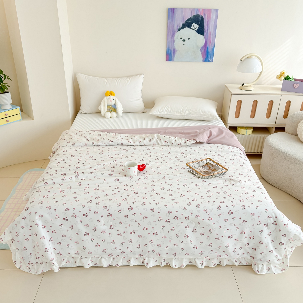 91家纺网 家纺一手货源 找家纺 归属 2026春夏新款古法仿棉床盖夏被四件套夏凉被空调被系列 花开半夏