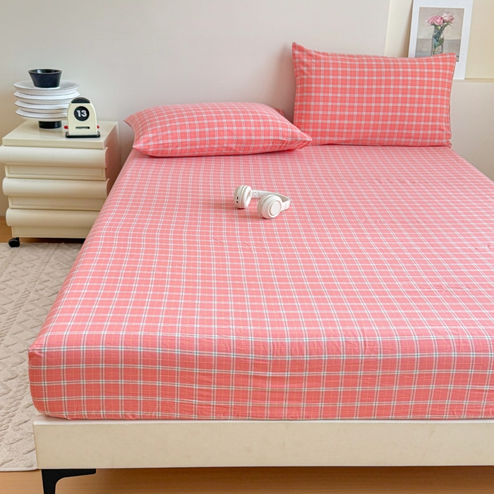 91家纺网 家纺一手货源 找家纺 佑佳家纺 2026新款全棉色织水洗棉四件套 羽梦-粉