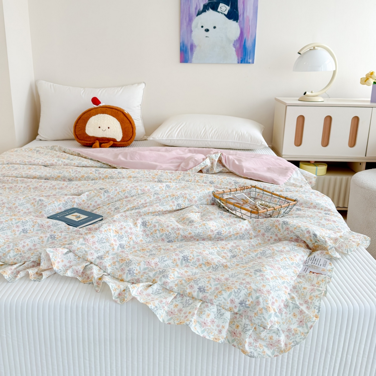 91家纺网 家纺一手货源 找家纺 归属 2026春夏新款古法仿棉床盖夏被四件套夏凉被空调被系列 花栖时光