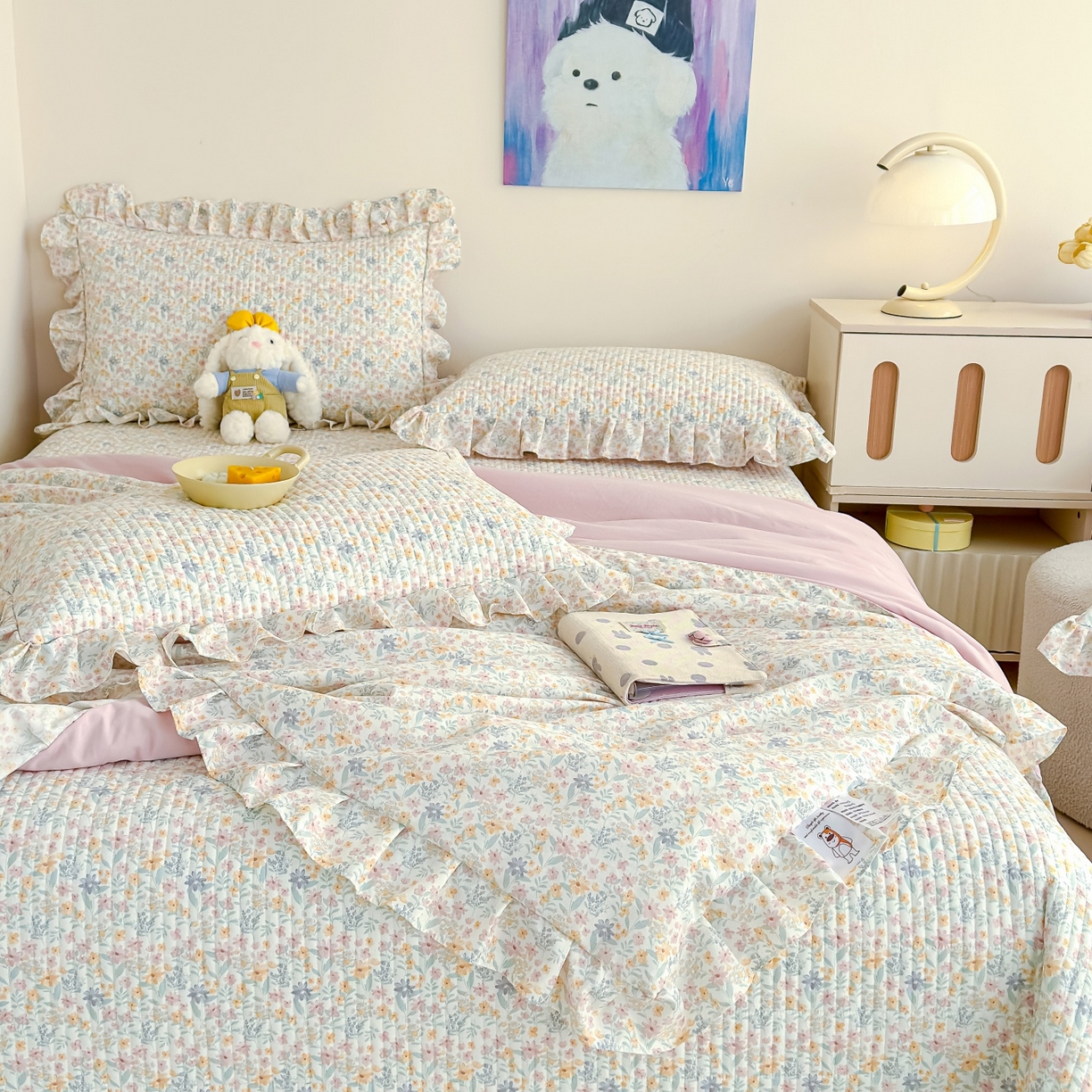 91家纺网 家纺一手货源 找家纺 归属 2026春夏新款古法仿棉床盖夏被四件套夏凉被空调被系列 花栖时光