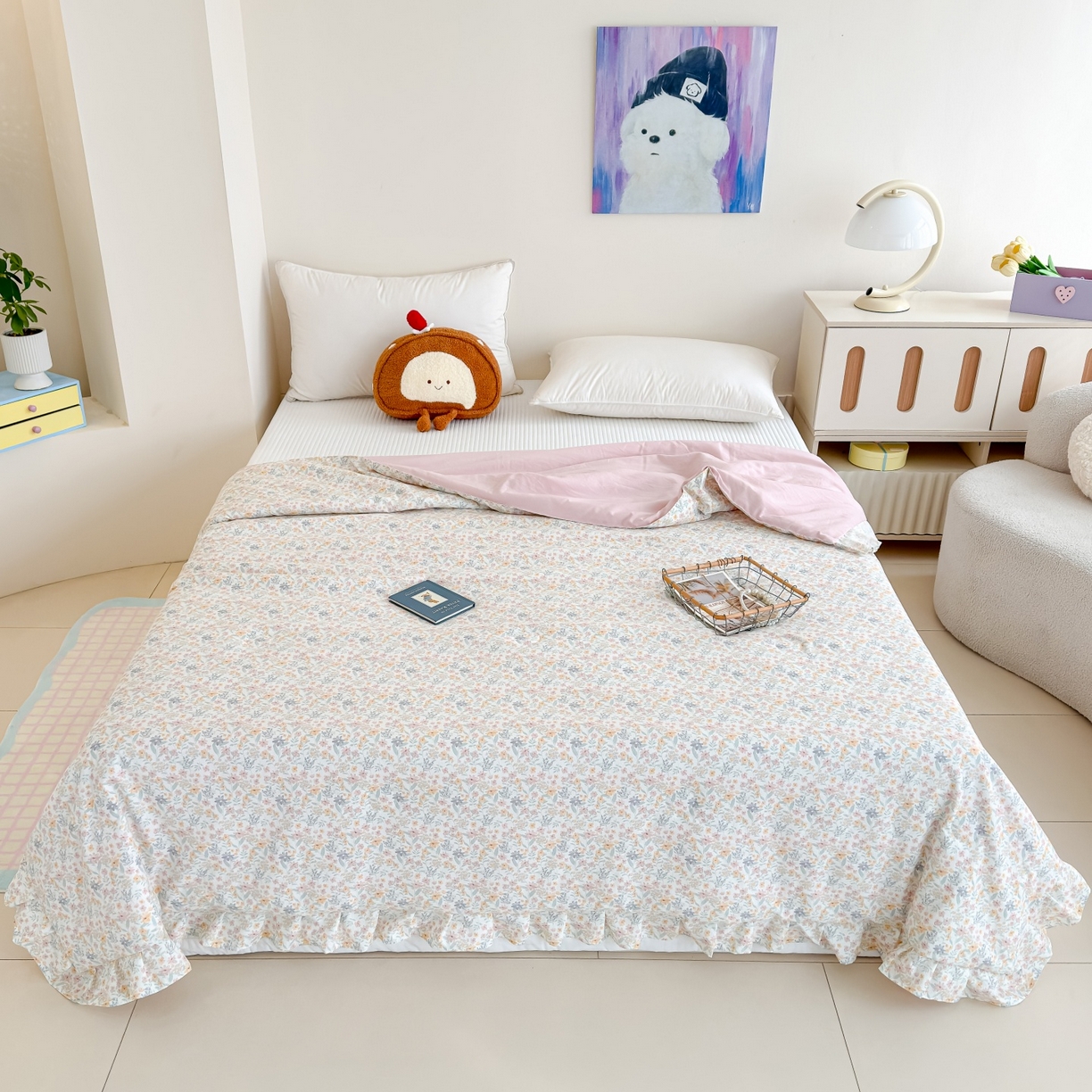 91家纺网 家纺一手货源 找家纺 归属 2026春夏新款古法仿棉床盖夏被四件套夏凉被空调被系列 花栖时光