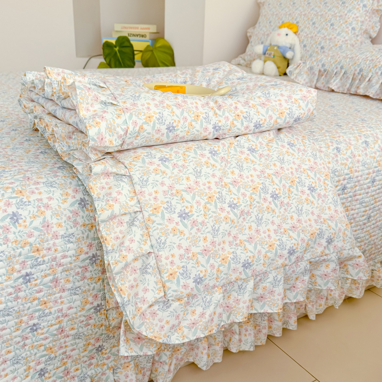 91家纺网 家纺一手货源 找家纺 归属 2026春夏新款古法仿棉床盖夏被四件套夏凉被空调被系列 花栖时光