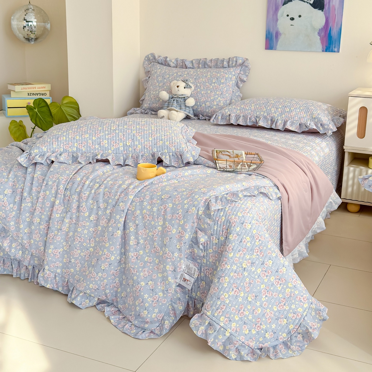 91家纺网 家纺一手货源 找家纺 归属 2026春夏新款古法仿棉床盖夏被四件套夏凉被空调被系列 花漾玫瑰