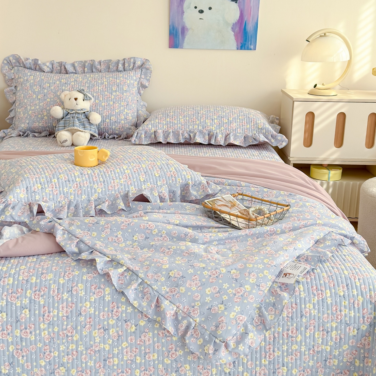 91家纺网 家纺一手货源 找家纺 归属 2026春夏新款古法仿棉床盖夏被四件套夏凉被空调被系列 花漾玫瑰