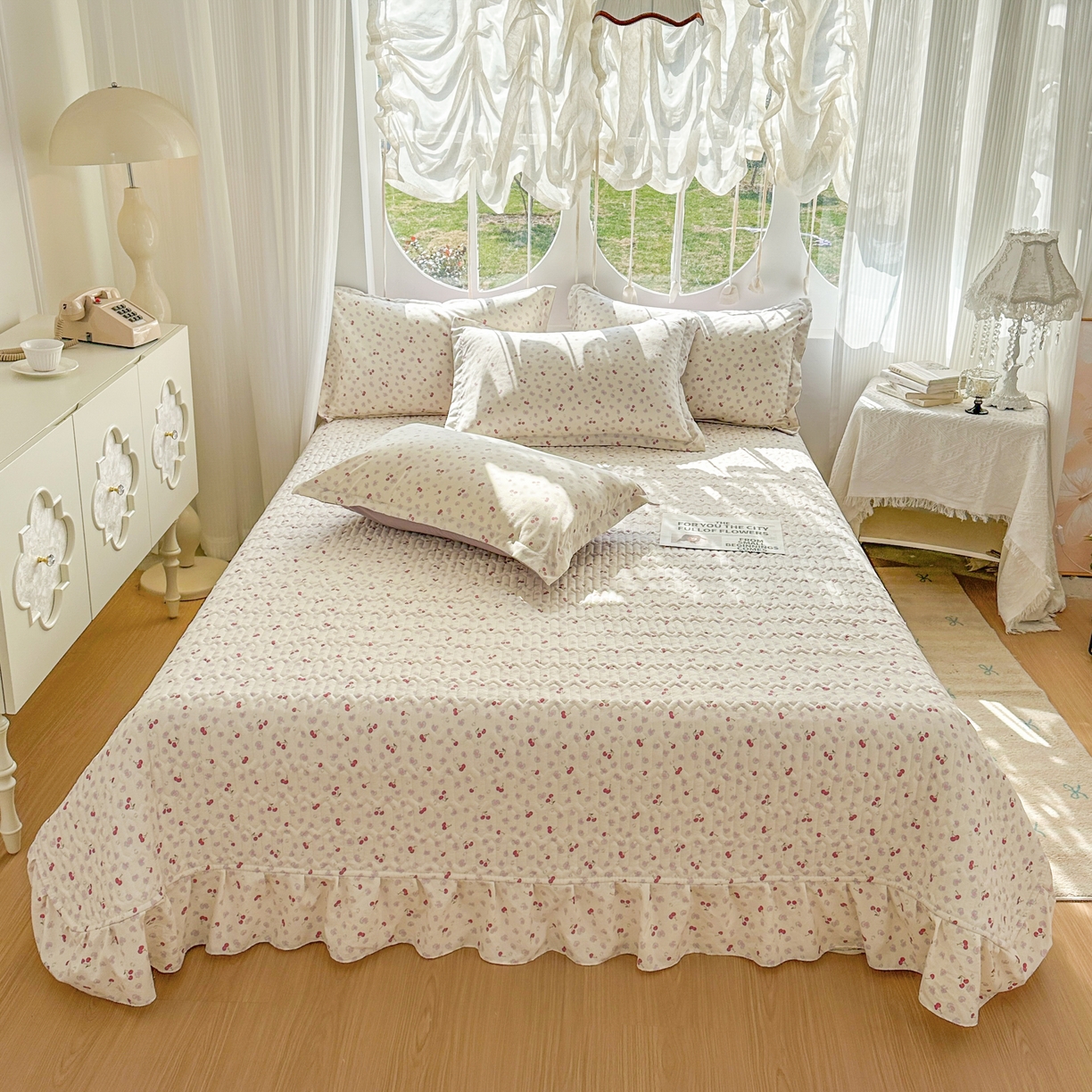 91家纺网 家纺一手货源 找家纺 花满路 2026新款床盖四件套 小樱桃