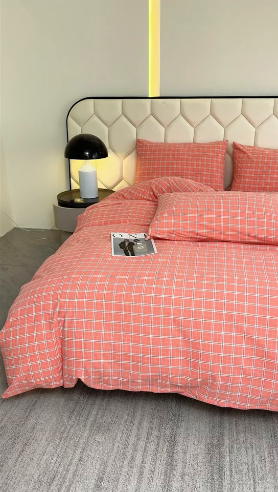 91家纺网 家纺一手货源 找家纺 佑佳家纺 2026新款全棉色织水洗棉四件套 羽梦-粉