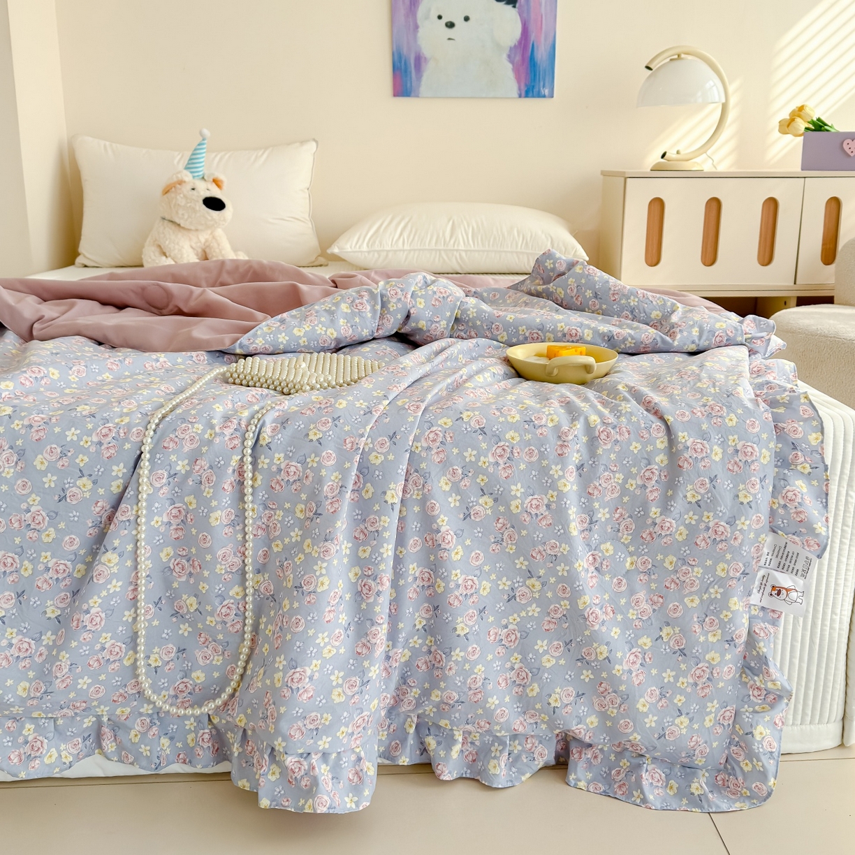 91家纺网 家纺一手货源 找家纺 归属 2026春夏新款古法仿棉床盖夏被四件套夏凉被空调被系列 花漾玫瑰