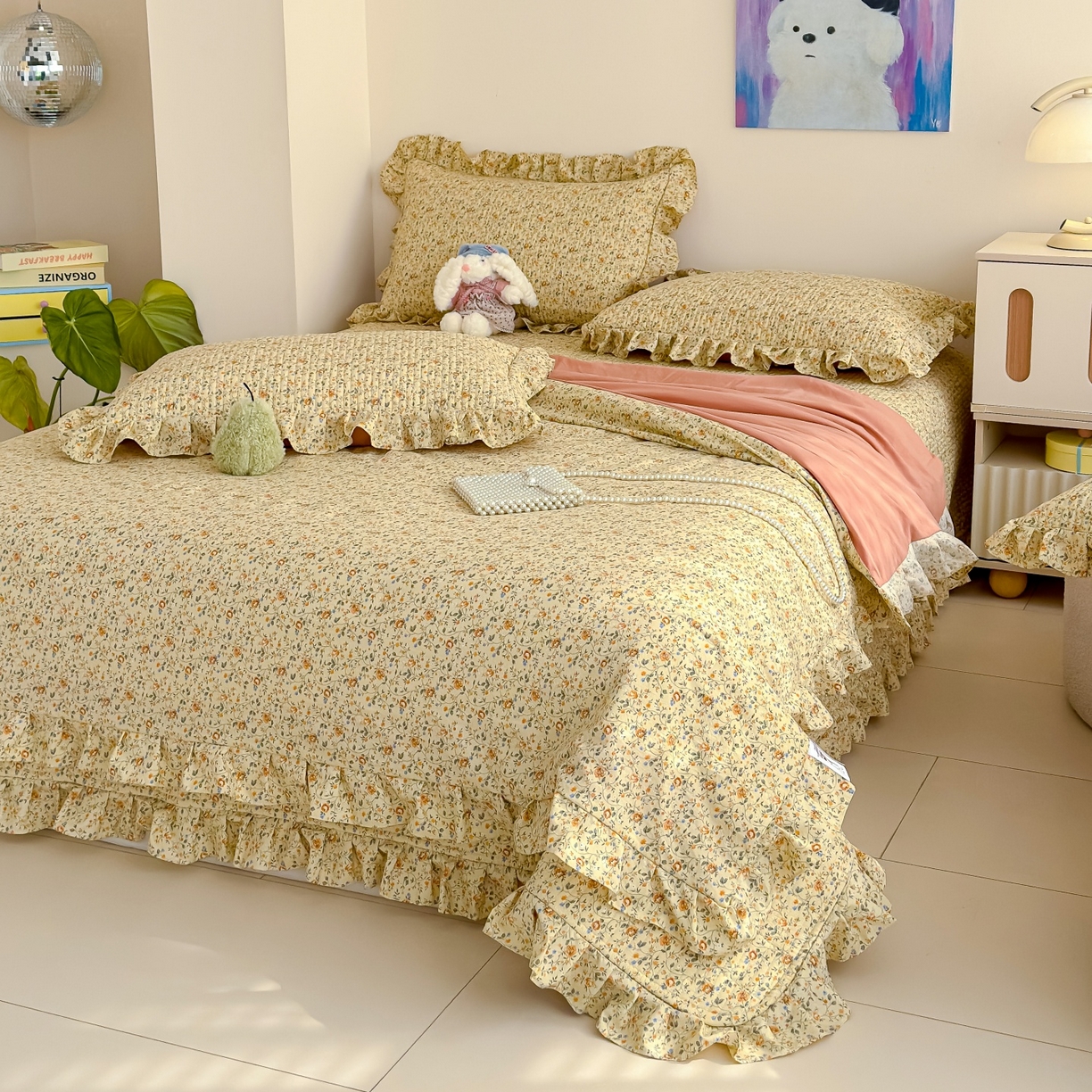 91家纺网 家纺一手货源 找家纺 归属 2026春夏新款古法仿棉床盖夏被四件套夏凉被空调被系列 金盏花事