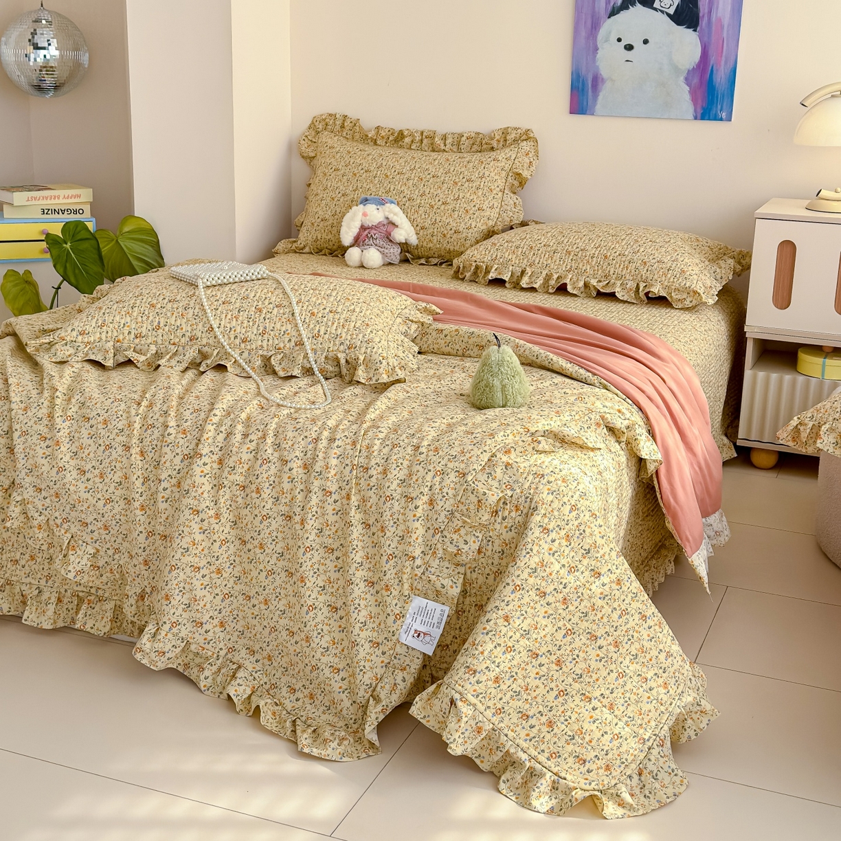 91家纺网 家纺一手货源 找家纺 归属 2026春夏新款古法仿棉床盖夏被四件套夏凉被空调被系列 金盏花事