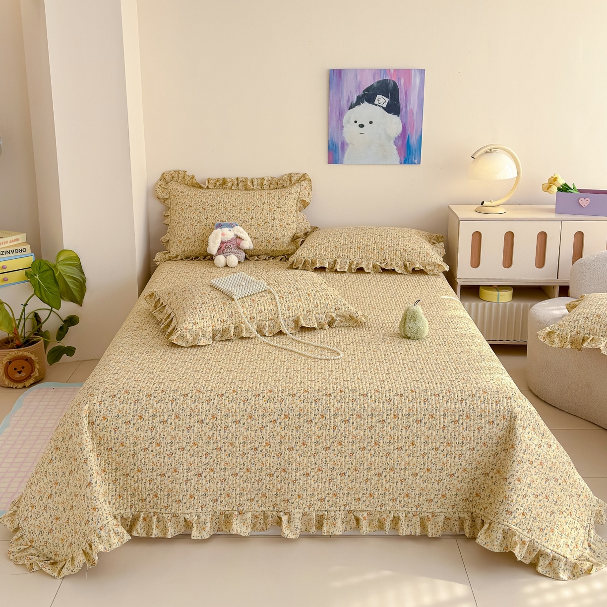 91家纺网 家纺一手货源 找家纺 归属 2026春夏新款古法仿棉床盖夏被四件套夏凉被空调被系列 金盏花事