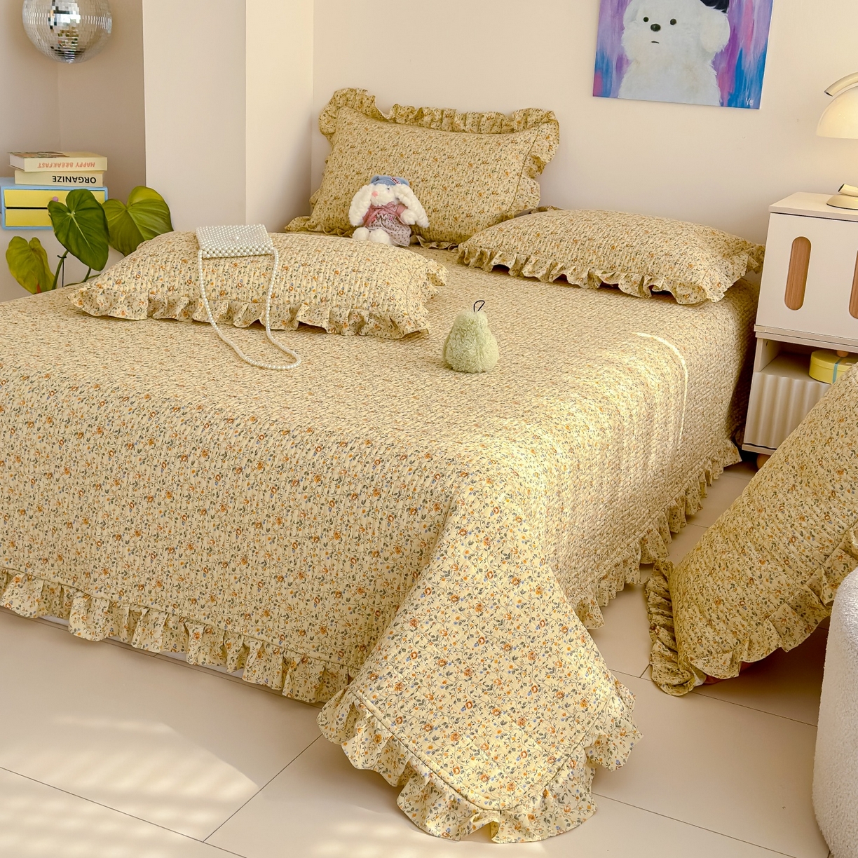 91家纺网 家纺一手货源 找家纺 归属 2026春夏新款古法仿棉床盖夏被四件套夏凉被空调被系列 金盏花事