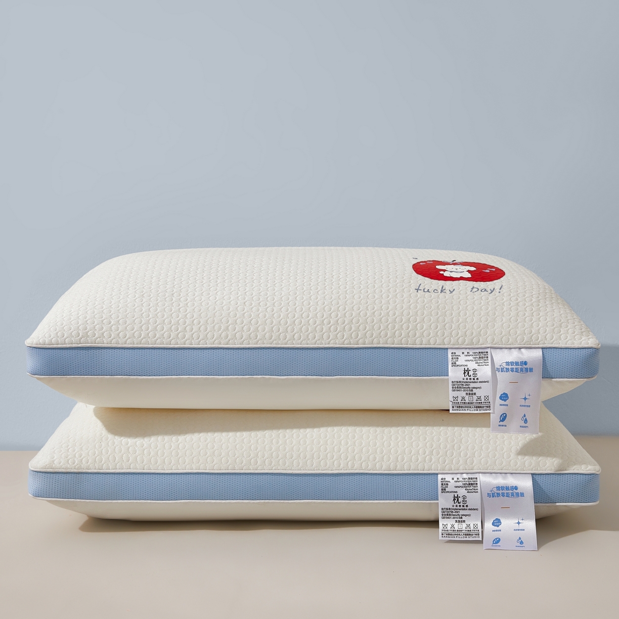 91家纺网 家纺一手货源 找家纺 小桃姐家纺 2025新款针织烫画小苹果舒睡枕枕头枕芯 针织烫画小苹果舒睡枕中-一对-900G