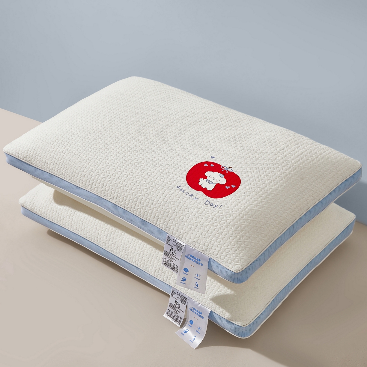 91家纺网 家纺一手货源 找家纺 小桃姐家纺 2025新款针织烫画小苹果舒睡枕枕头枕芯 针织烫画小苹果舒睡枕低-一对-800G