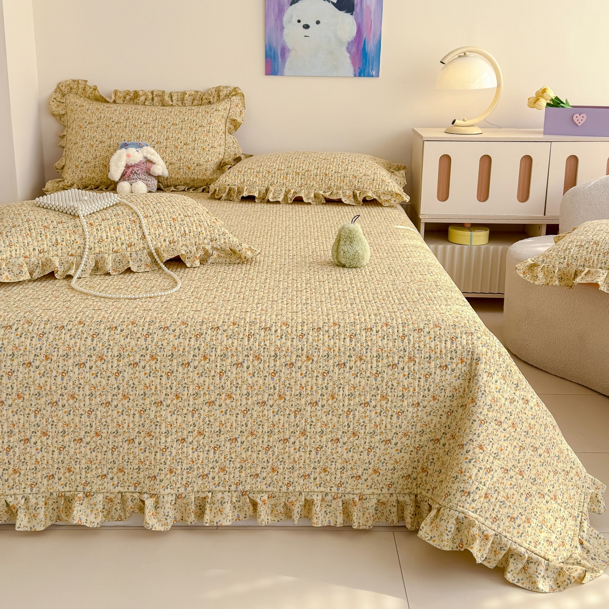 91家纺网 家纺一手货源 找家纺 归属 2026春夏新款古法仿棉床盖夏被四件套夏凉被空调被系列 金盏花事