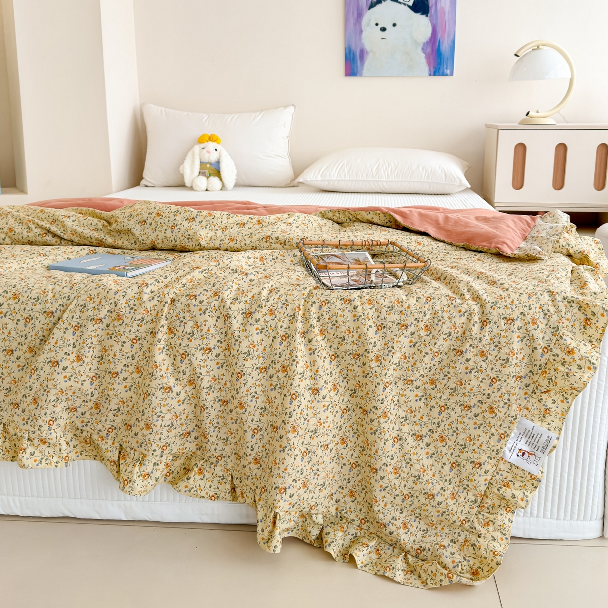 91家纺网 家纺一手货源 找家纺 归属 2026春夏新款古法仿棉床盖夏被四件套夏凉被空调被系列 金盏花事