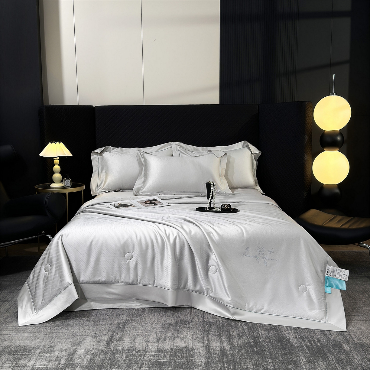 91家纺网 家纺一手货源 找家纺 岚司羽 2026春夏新款天丝棉银丝提花夏被四件套夏凉被空调被 璀璨星空 -浩灰