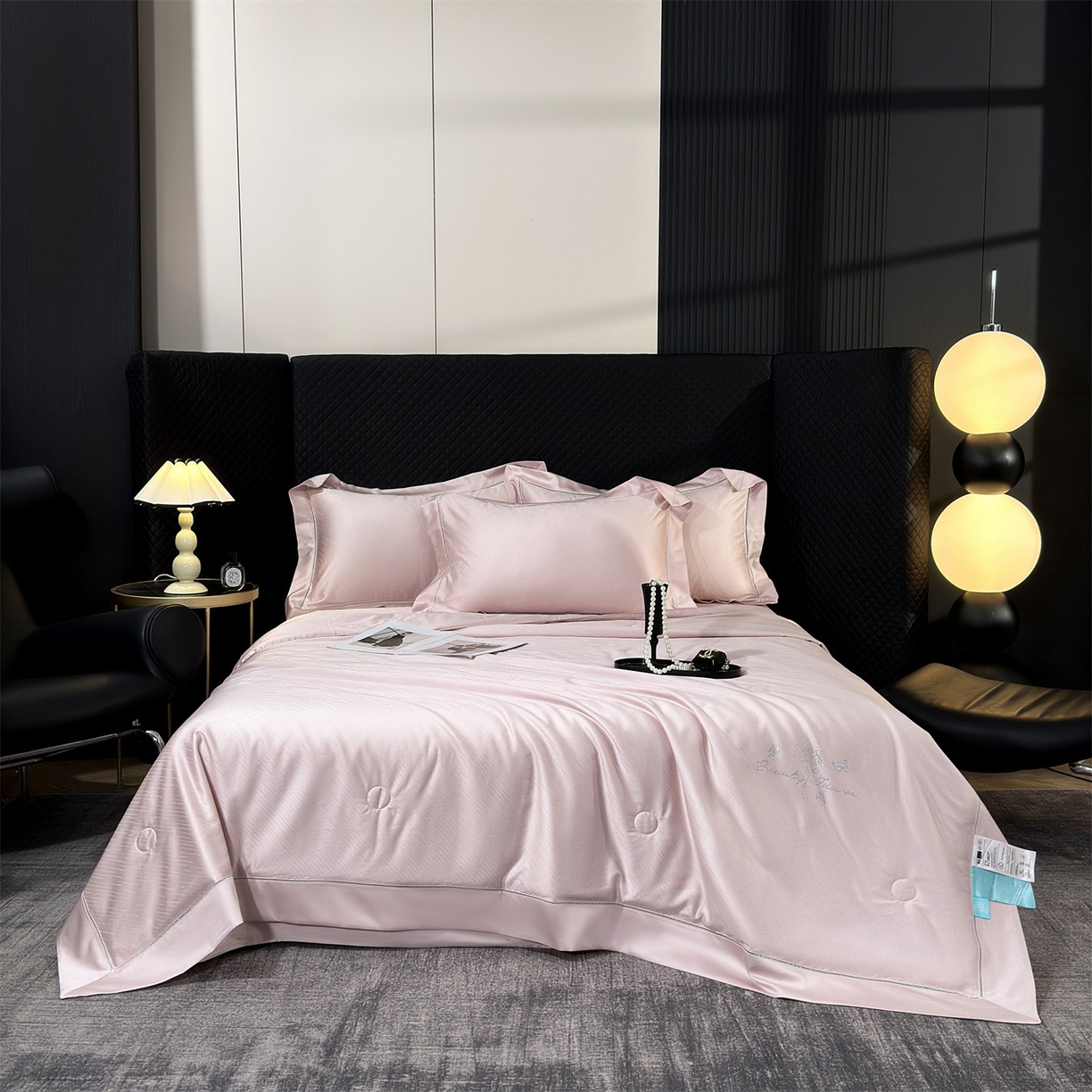 91家纺网 家纺一手货源 找家纺 岚司羽 2026春夏新款天丝棉银丝提花夏被四件套夏凉被空调被 璀璨星空 -粉玉