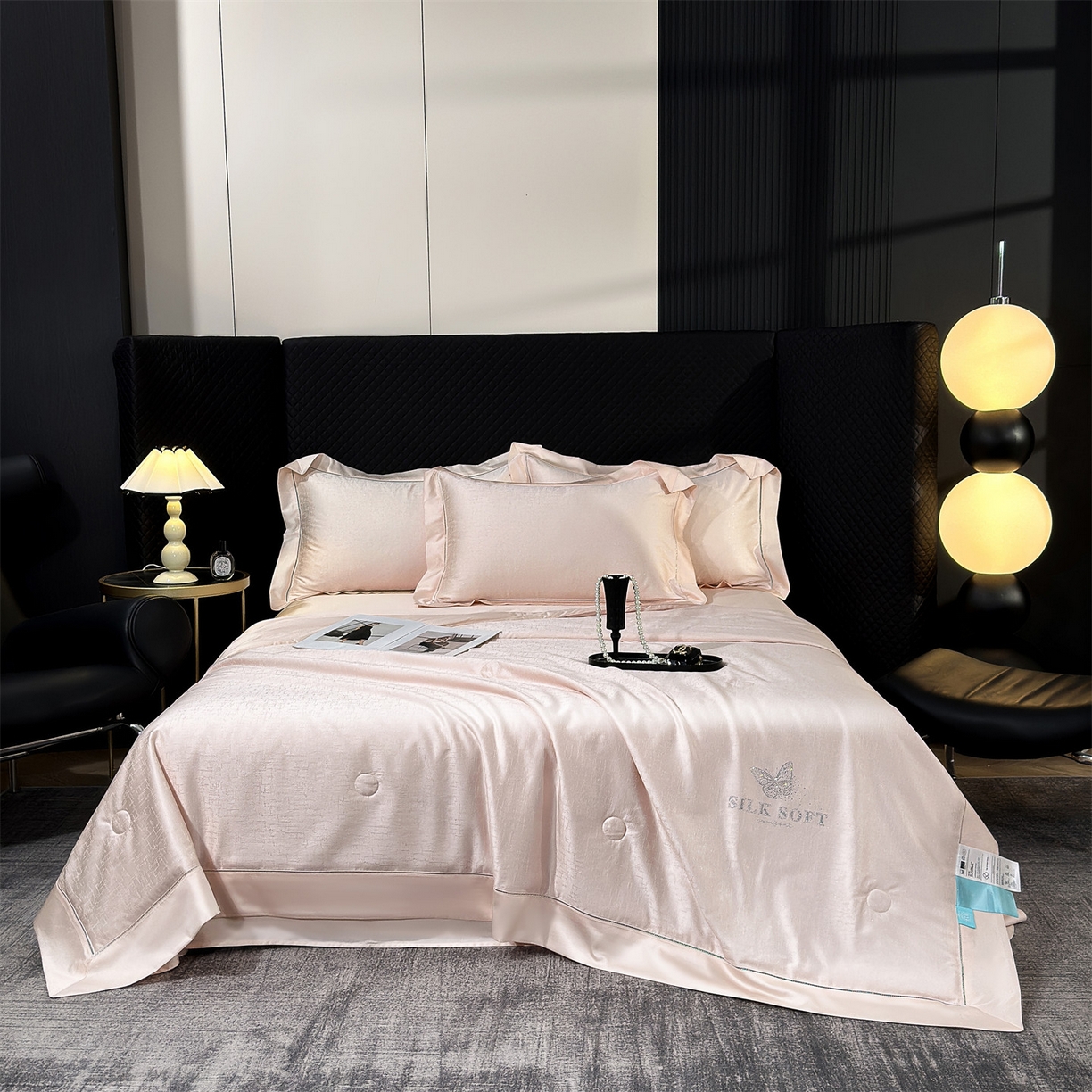 91家纺网 家纺一手货源 找家纺 岚司羽 2026春夏新款天丝棉银丝提花夏被四件套夏凉被空调被 香奢-豆玉