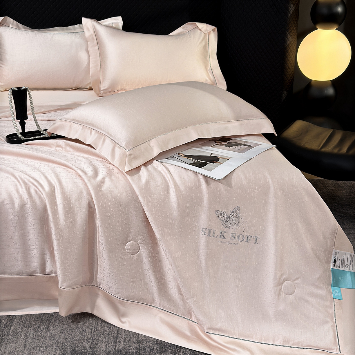 91家纺网 家纺一手货源 找家纺 岚司羽 2026春夏新款天丝棉银丝提花夏被四件套夏凉被空调被 香奢-豆玉