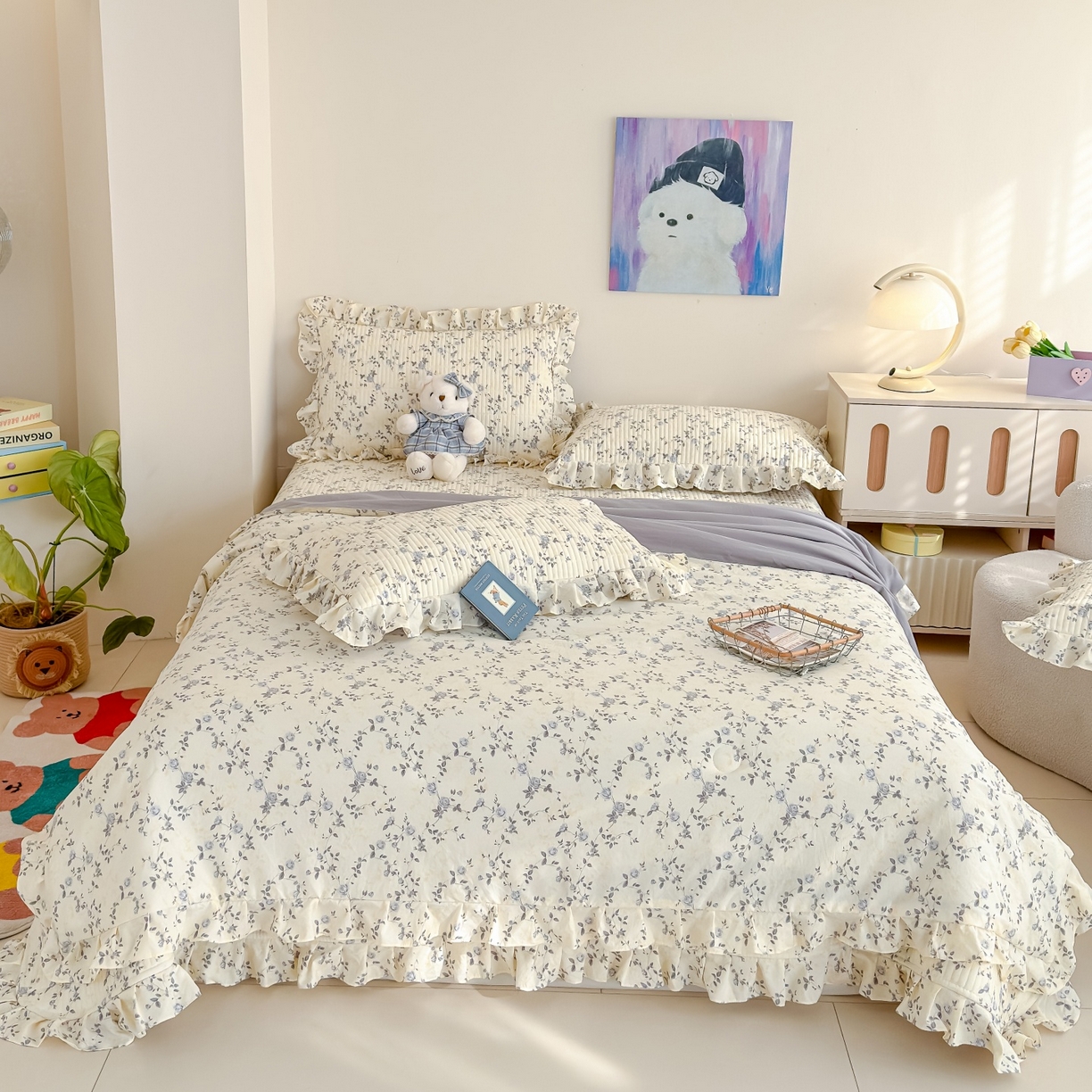 91家纺网 家纺一手货源 找家纺 归属 2026春夏新款古法仿棉床盖夏被四件套夏凉被空调被系列 槿上花开