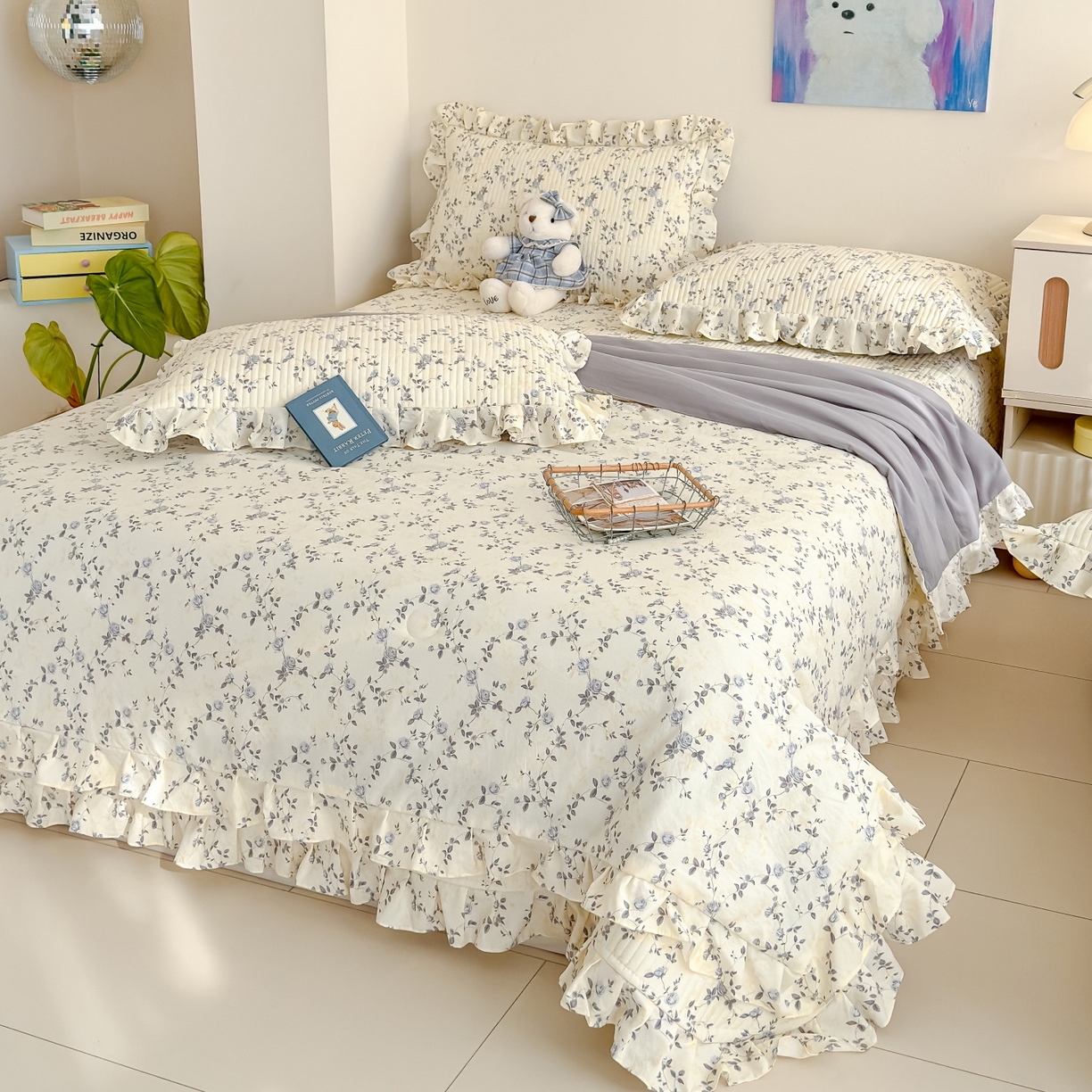 91家纺网 家纺一手货源 找家纺 归属 2026春夏新款古法仿棉床盖夏被四件套夏凉被空调被系列 槿上花开