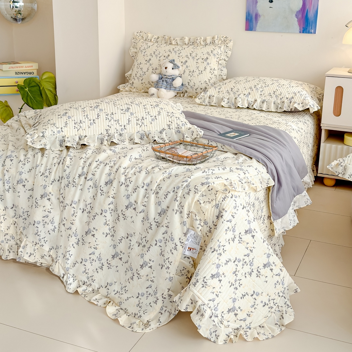 91家纺网 家纺一手货源 找家纺 归属 2026春夏新款古法仿棉床盖夏被四件套夏凉被空调被系列 槿上花开