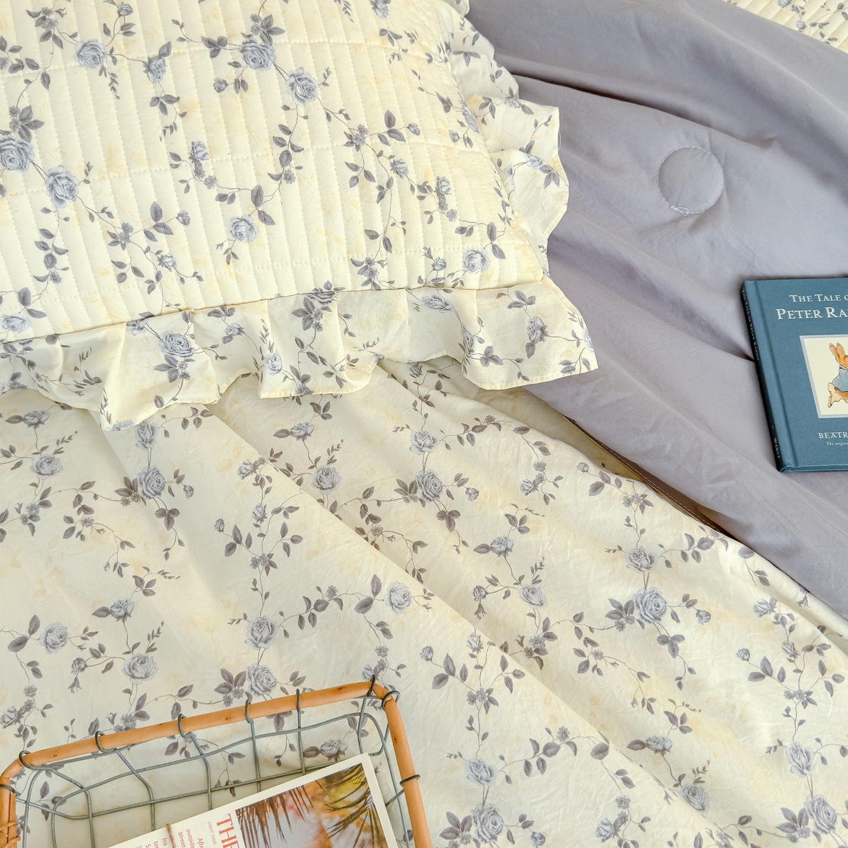 91家纺网 家纺一手货源 找家纺 归属 2026春夏新款古法仿棉床盖夏被四件套夏凉被空调被系列 槿上花开