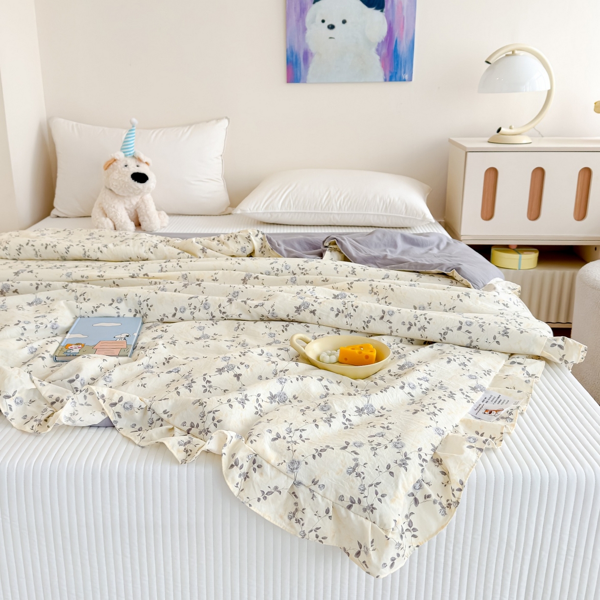 91家纺网 家纺一手货源 找家纺 归属 2026春夏新款古法仿棉床盖夏被四件套夏凉被空调被系列 槿上花开