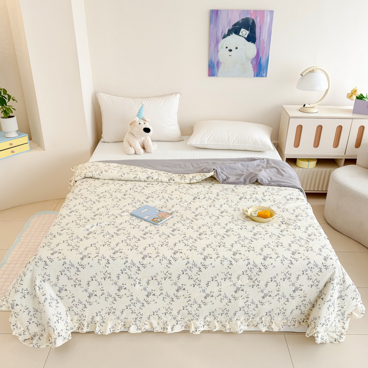 91家纺网 家纺一手货源 找家纺 归属 2026春夏新款古法仿棉床盖夏被四件套夏凉被空调被系列 槿上花开