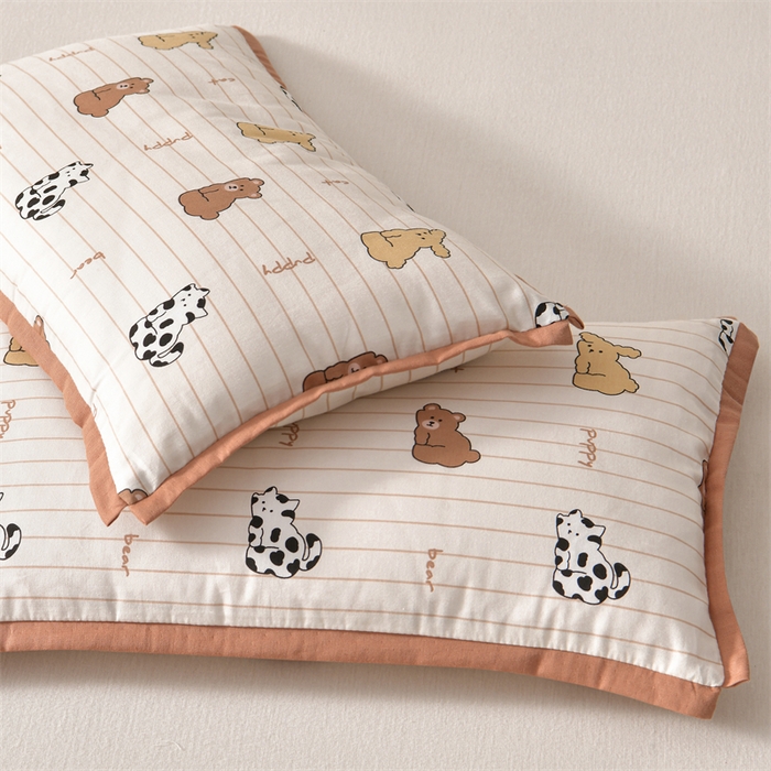 91家纺网 家纺一手货源 找家纺 小桃姐家纺 2025新款全棉棉花枕 纯棉全棉卡通棉花枕 纯棉儿童枕芯30*50cm  可拆洗 咖色小熊