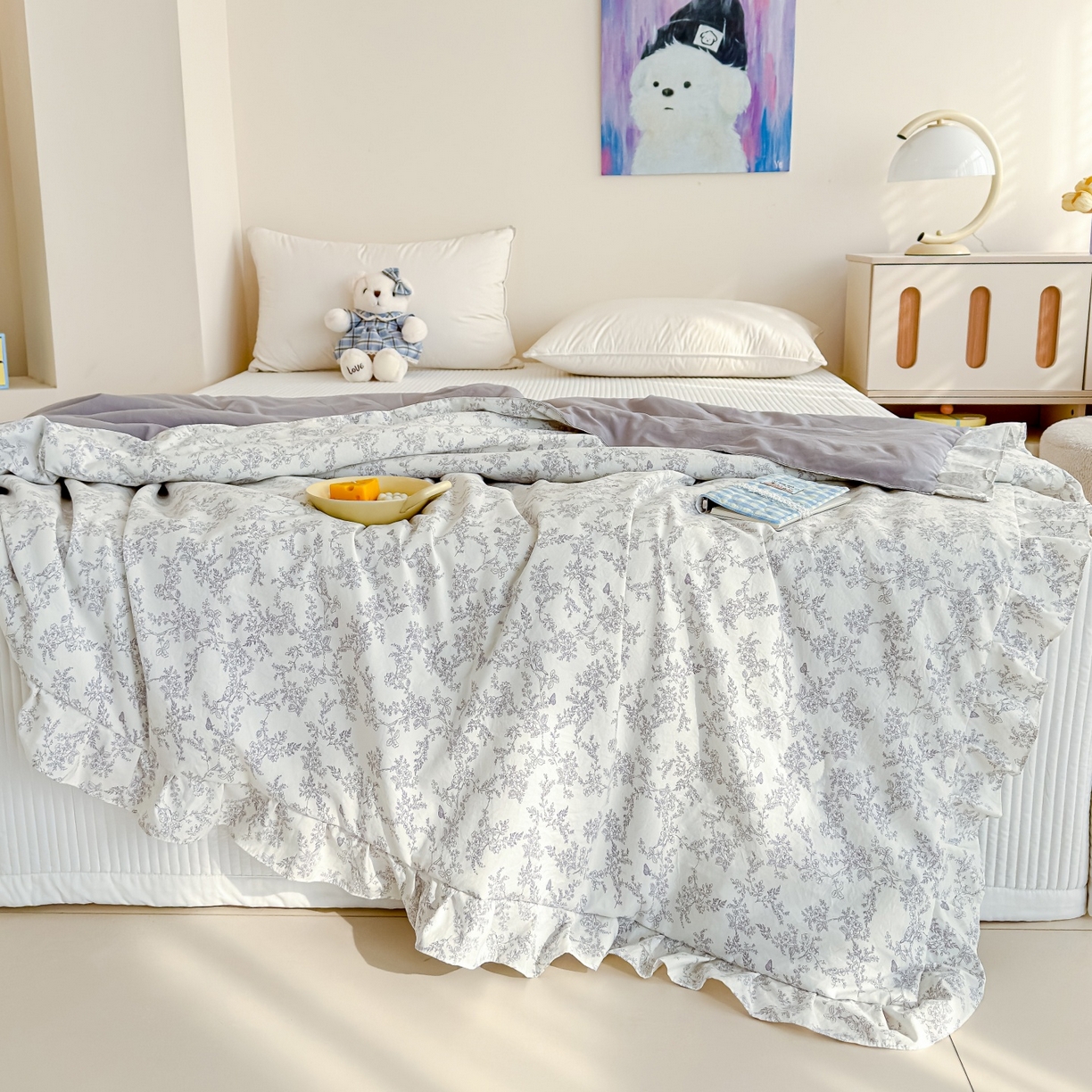 91家纺网 家纺一手货源 找家纺 归属 2026春夏新款古法仿棉床盖夏被四件套夏凉被空调被系列 靳叶清欢