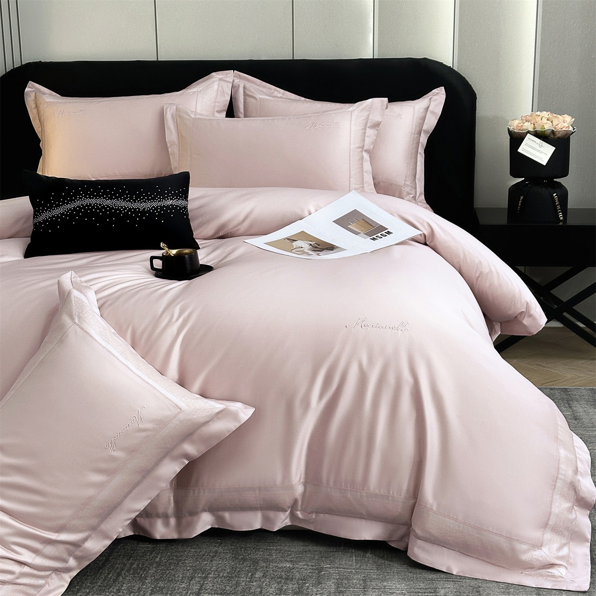 91家纺网 家纺一手货源 找家纺 （总）岚司羽 2026春夏新款天丝棉银丝提花绣花四件套臻雅系列