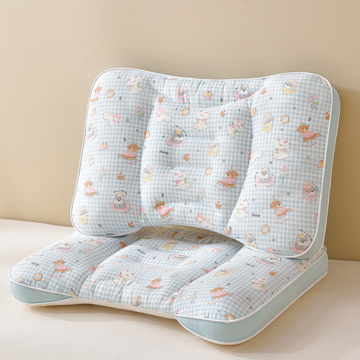 91家纺网 家纺一手货源 找家纺 小桃姐家纺 2025新款纯棉五分区定型枕 枕头枕芯 蓝色修狗