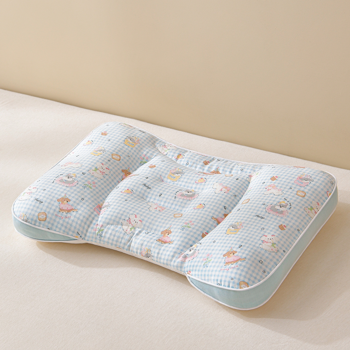 91家纺网 家纺一手货源 找家纺 小桃姐家纺 2025新款纯棉五分区定型枕 枕头枕芯 蓝色修狗