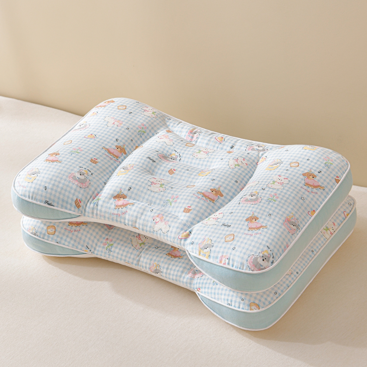 91家纺网 家纺一手货源 找家纺 小桃姐家纺 2025新款纯棉五分区定型枕 枕头枕芯 蓝色修狗