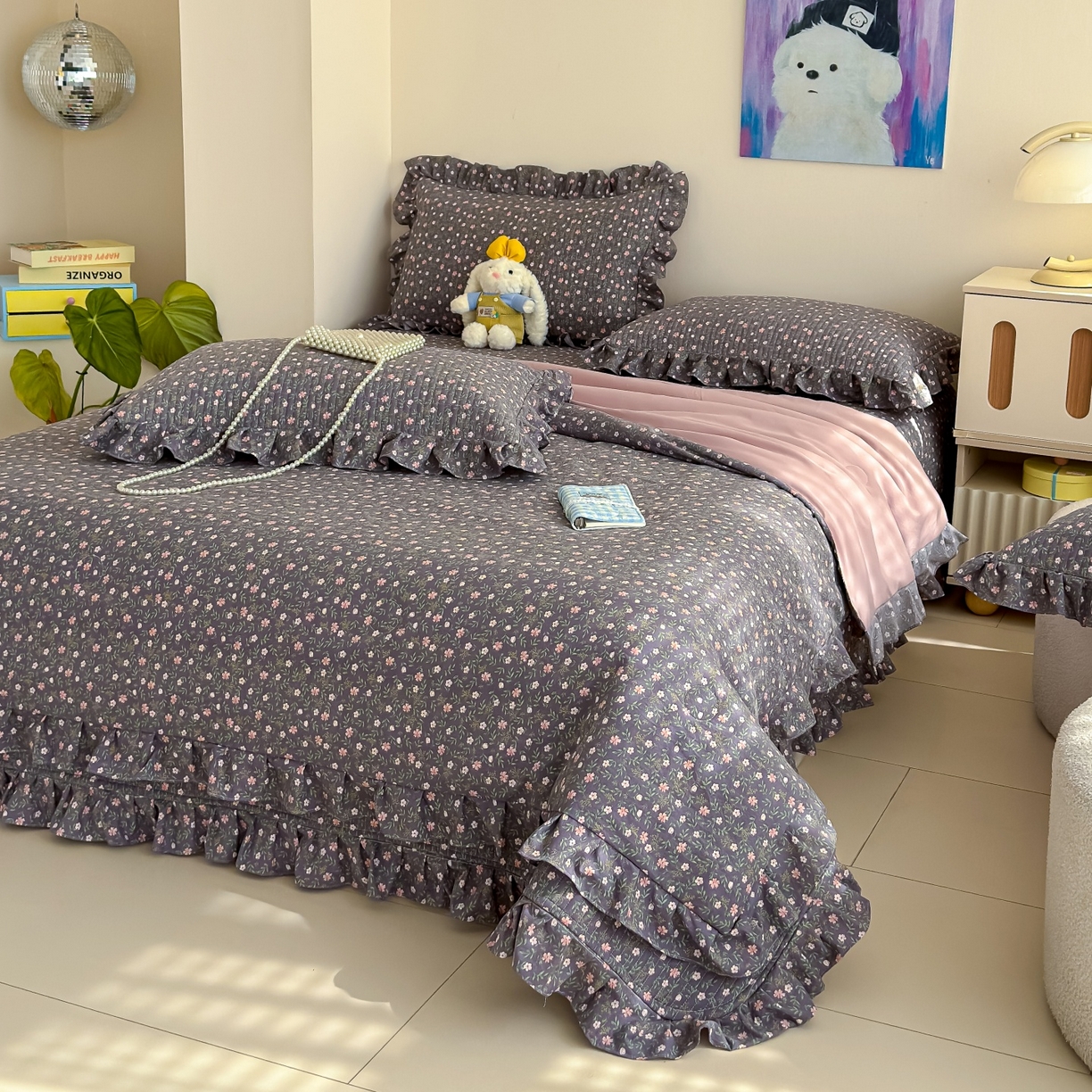 91家纺网 家纺一手货源 找家纺 归属 2026春夏新款古法仿棉床盖夏被四件套夏凉被空调被系列 流年花影