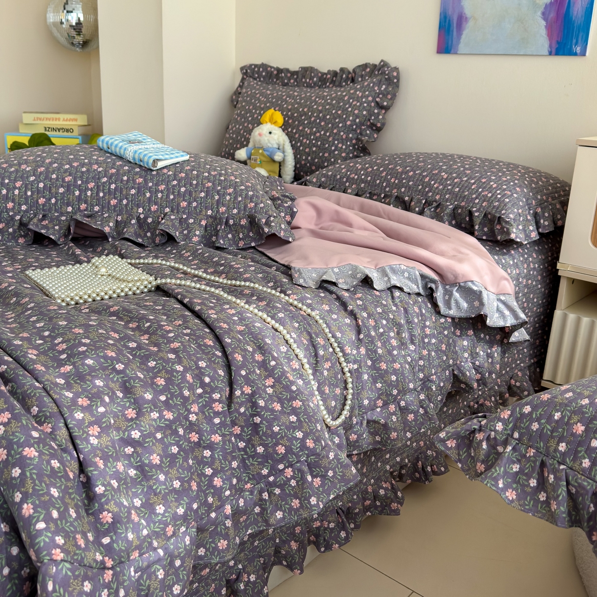 91家纺网 家纺一手货源 找家纺 归属 2026春夏新款古法仿棉床盖夏被四件套夏凉被空调被系列 流年花影