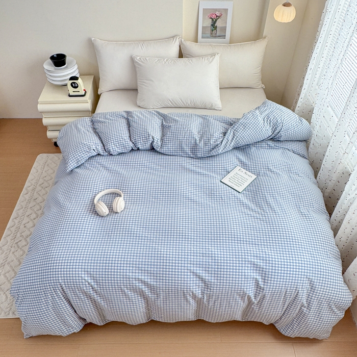 91家纺网 家纺一手货源 找家纺 佑佳家纺 2026新款全棉色织单被套全棉被套单件 蓝小格