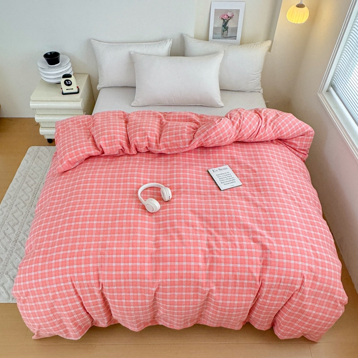 91家纺网 家纺一手货源 找家纺 佑佳家纺 2026新款全棉色织单被套全棉被套单件 羽梦-粉