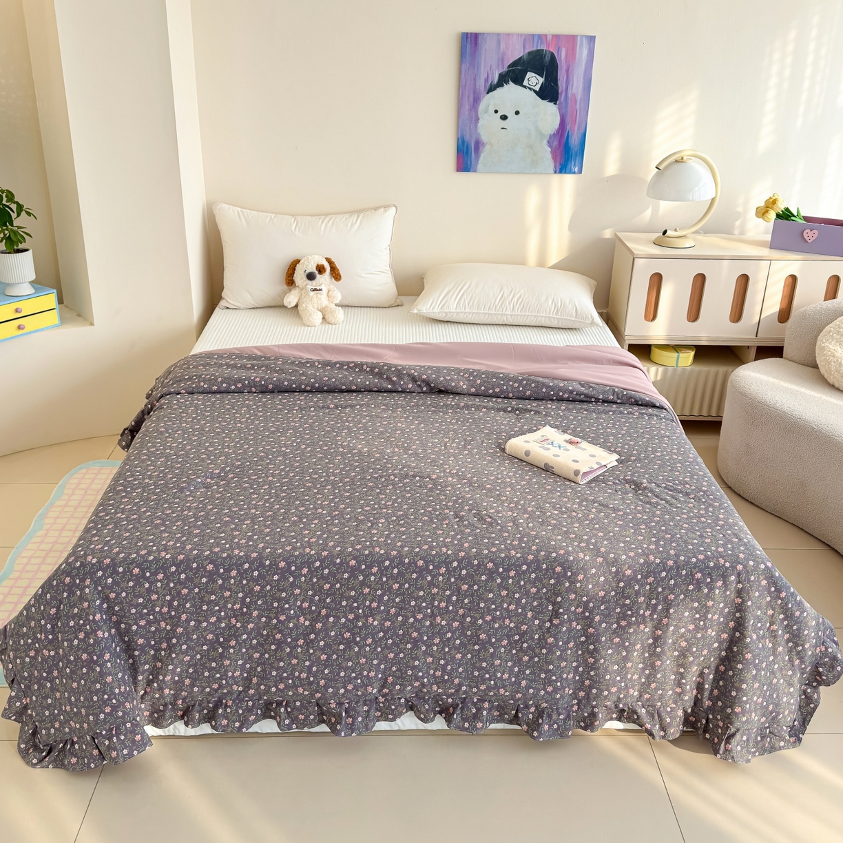 91家纺网 家纺一手货源 找家纺 归属 2026春夏新款古法仿棉床盖夏被四件套夏凉被空调被系列 流年花影