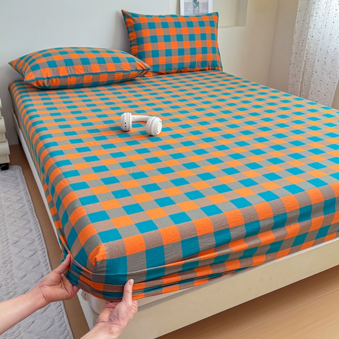 91家纺网 家纺一手货源 找家纺 佑佳家纺 2026新款全棉色织单被套全棉被套单件 橙蓝格