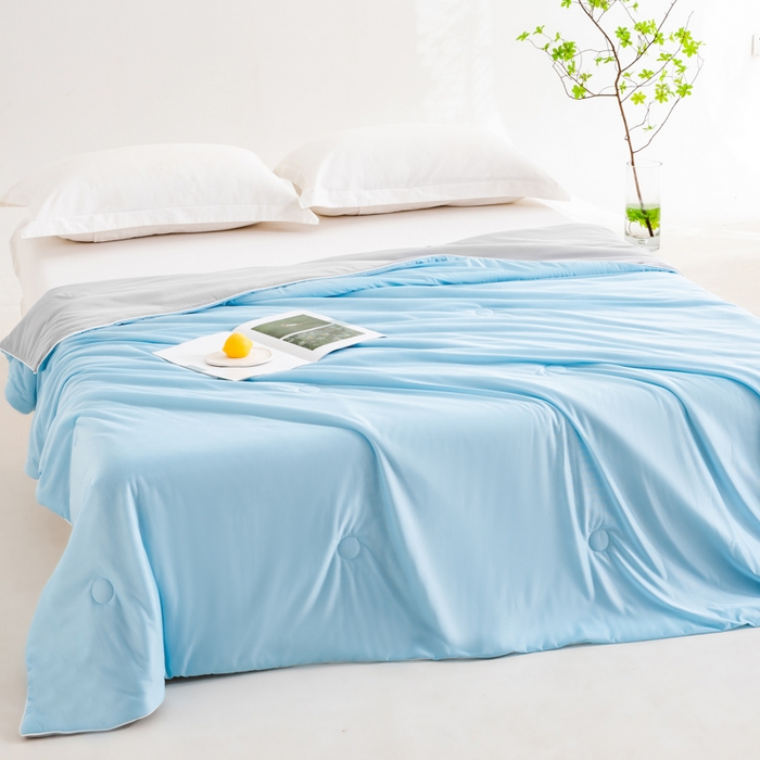 91家纺网 家纺一手货源 找家纺 迪梵家纺 2026新款A类云母凉感丝冰淇淋夏被天丝凉感夏被夏凉被空调被 月光蓝+灰