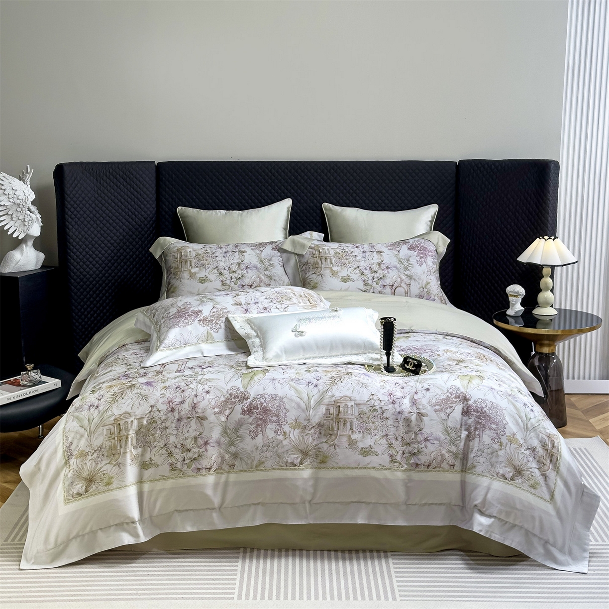 91家纺网 家纺一手货源 找家纺 岚司羽 2026春夏新款天丝棉大版数码印花四件套 秘密花园